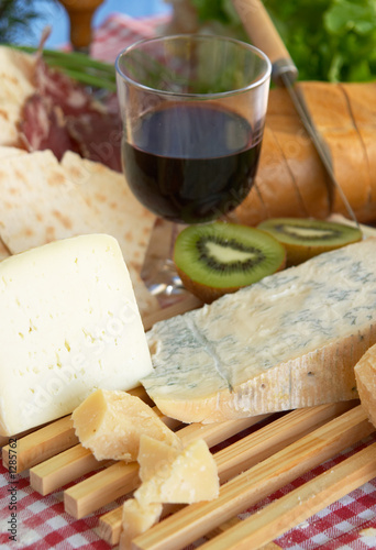 gorgonzola, parmigiano, pecorino cheese, with wine
