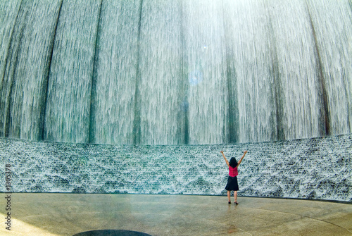 happy woman at fountain