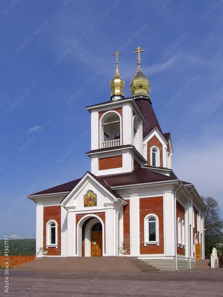 Fototapeta premium Orthodox church with golden domes and crosses