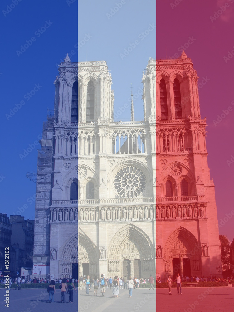 notre dame and french flag