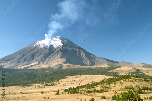 active snowcapped popocatepetl volcano