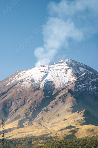 active snowcapped popocatepetl volcano