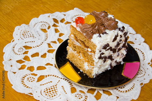 creamy cake with fruits and chocolate photo