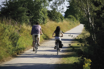 Wandcirkels Fietsen Stel fietst samen op fietspad  © david hughes