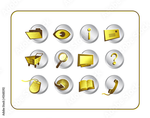 icon set golden with clipping paths