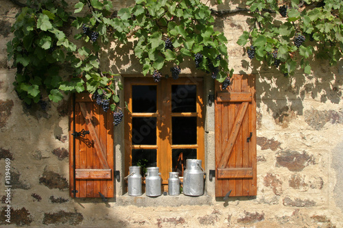 Maison Campagnarde typique avec une treille et des Pots de Lait à la Fenêtre #1394969