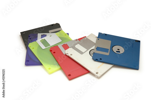 colourful floppy disks isolated on white