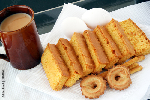 Photos rusk cake & biscuit & tea with milk mug