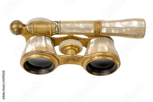 antique opera glasses - angled top view isolated.