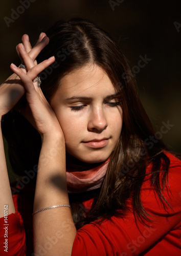 thoughtful brunette girl