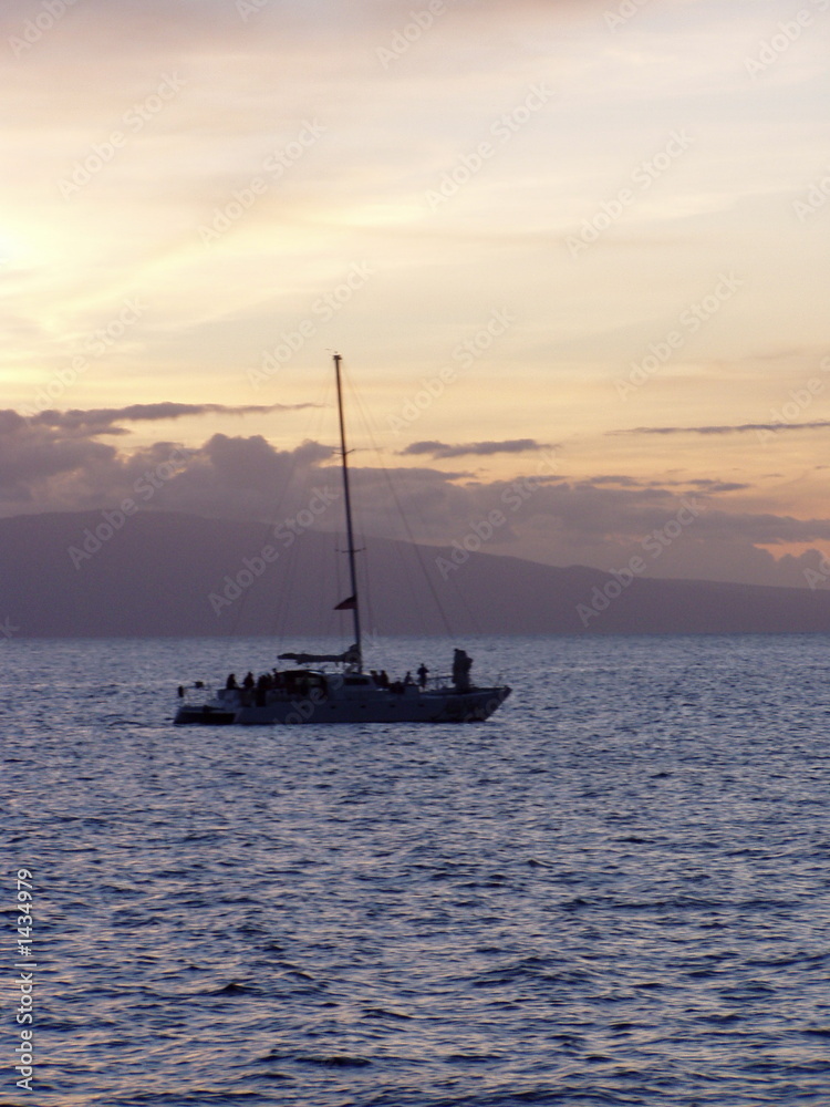 sailboat sunset, maui, hawaii