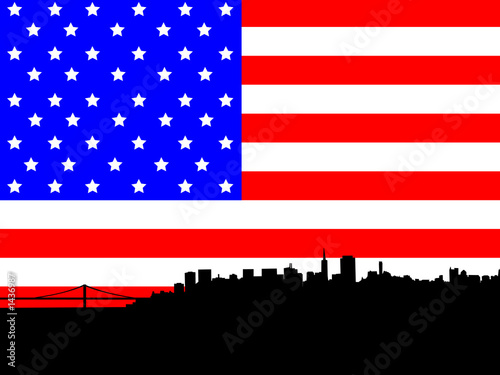 san francisco skyline against american flag