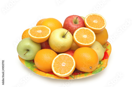 various fruits in the tray isolated on white