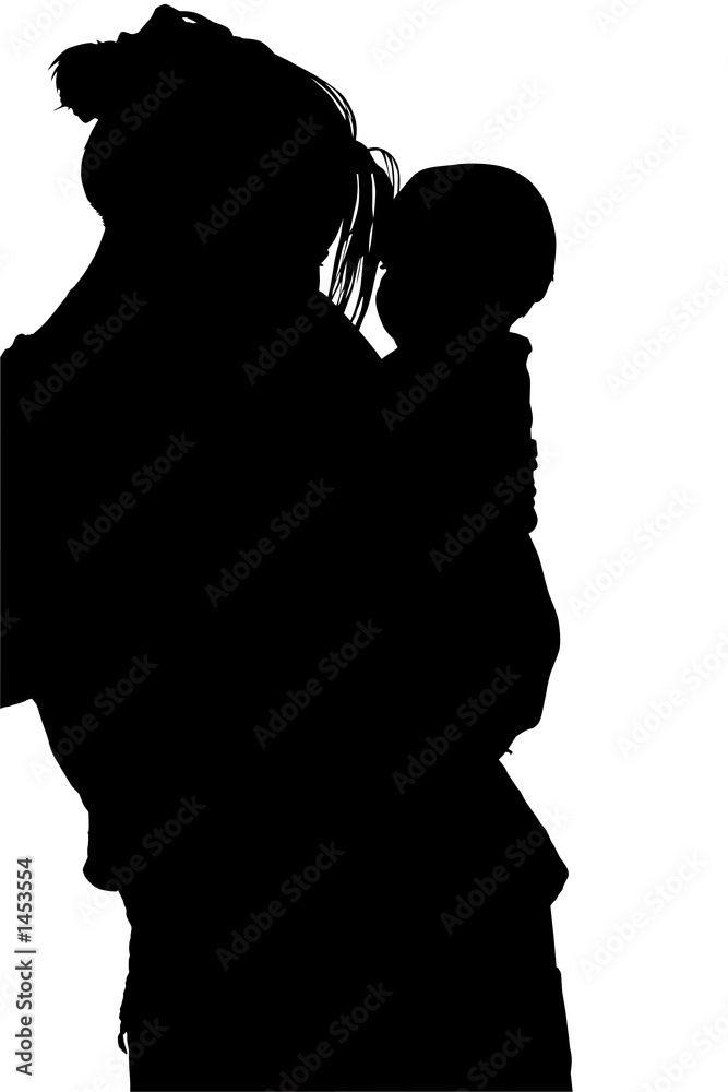 silhouette with clipping path of woman with baby