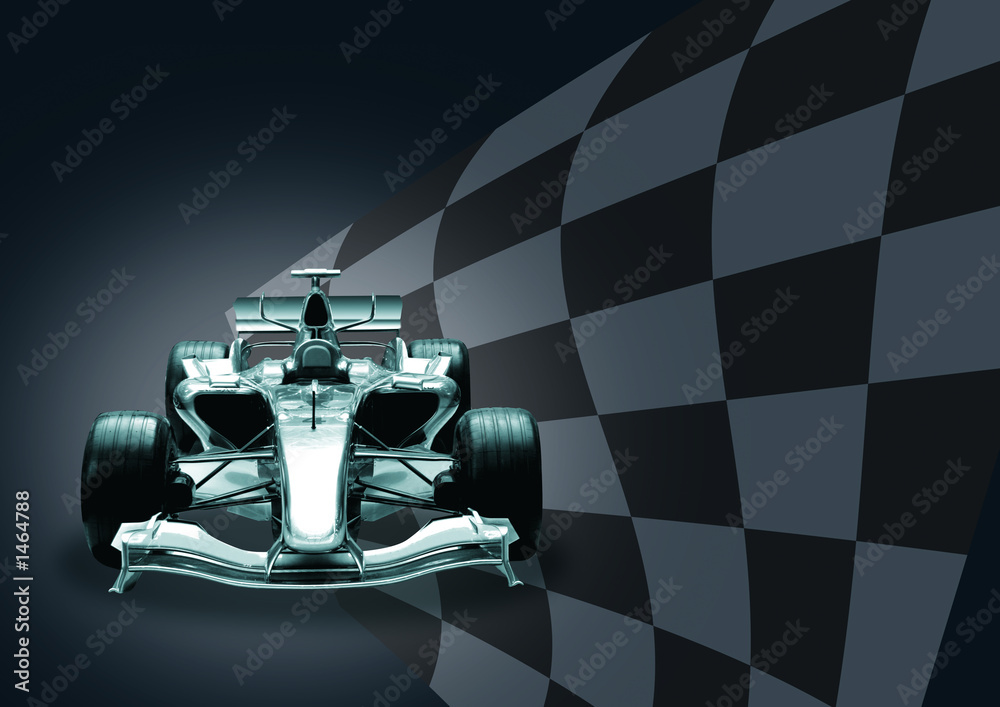 Obraz premium samochód Formuły 1 i flaga