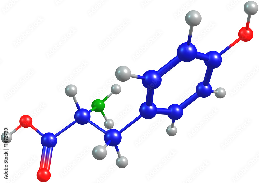 the 3d-rendered colorified molecule of tyrosine the 3d-rendered colorified molecule of tyrosine