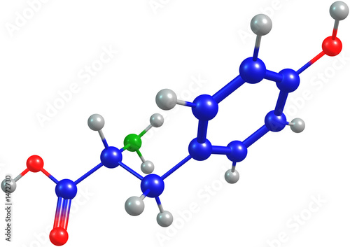 the 3d-rendered colorified molecule of tyrosine