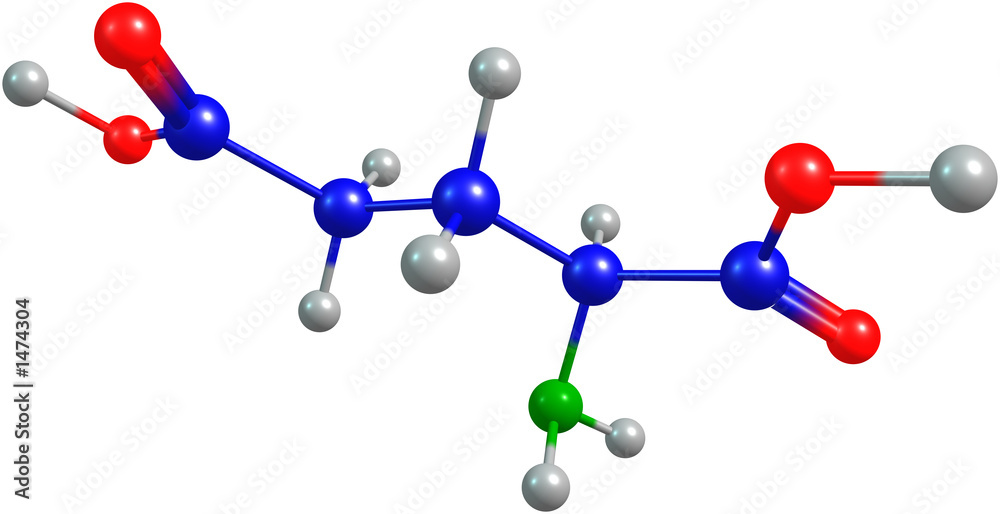 the 3d-rendered colorified molecule of glutamate the 3d-rendered colorified molecule of glutamate