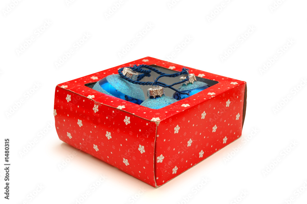 box with christmas decorations