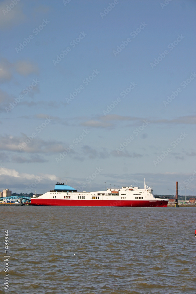 cargo ferry ship on the river mersey in liverpool