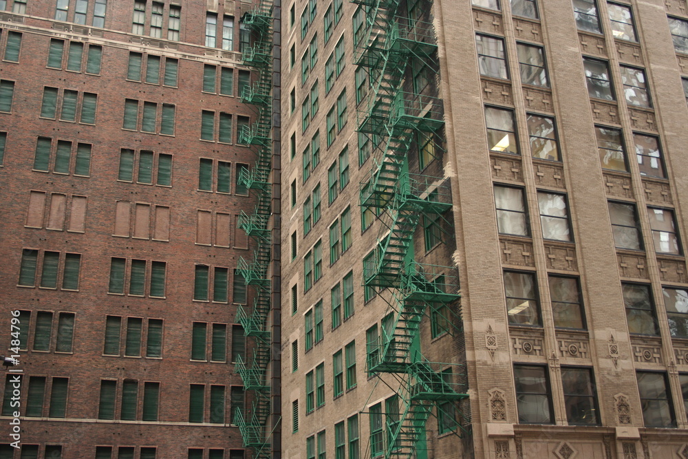 Fototapeta premium two green fire escapes