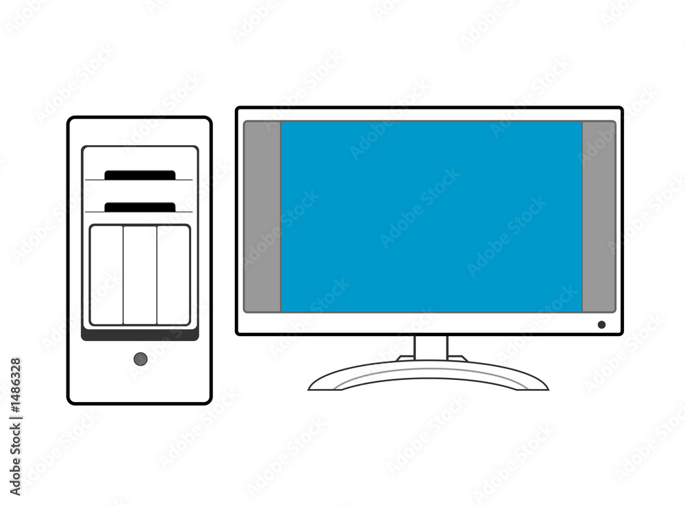 computer with monitor line drawing Stock Illustration | Adobe Stock