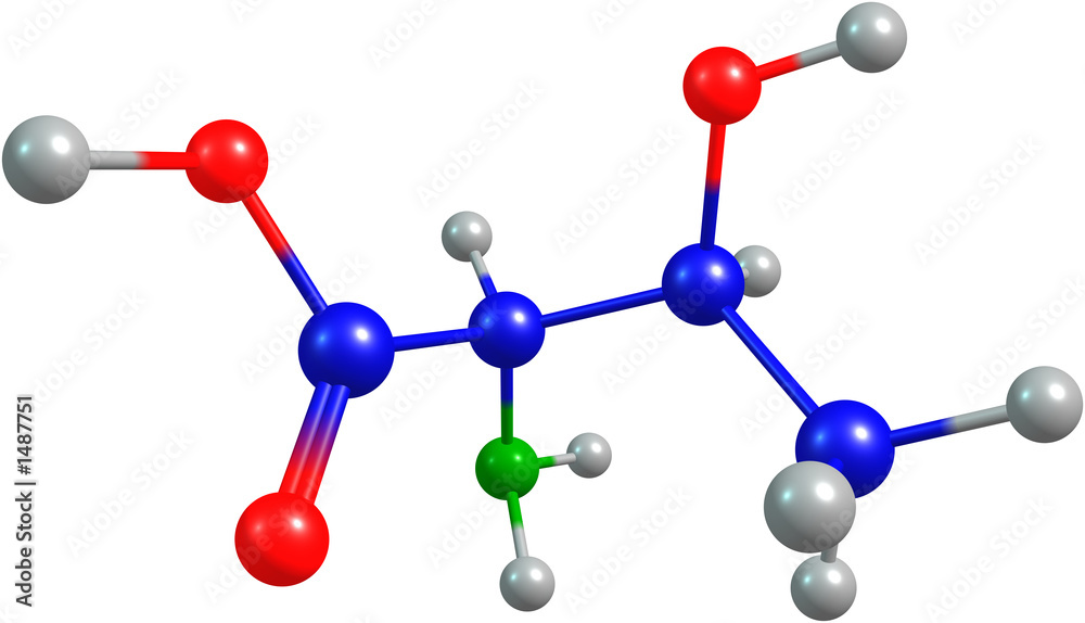 the 3d-rendered colorified molecule of threonine the 3d-rendered colorified molecule of threonine
