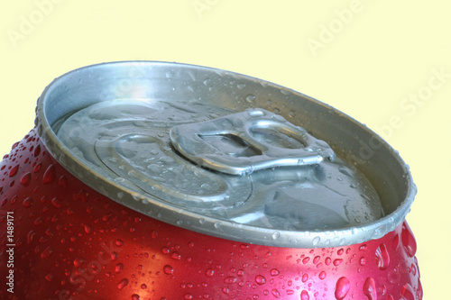 Close-up aluminum can of cold soda