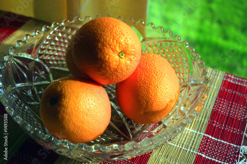 oranges in a glass fruit bowl