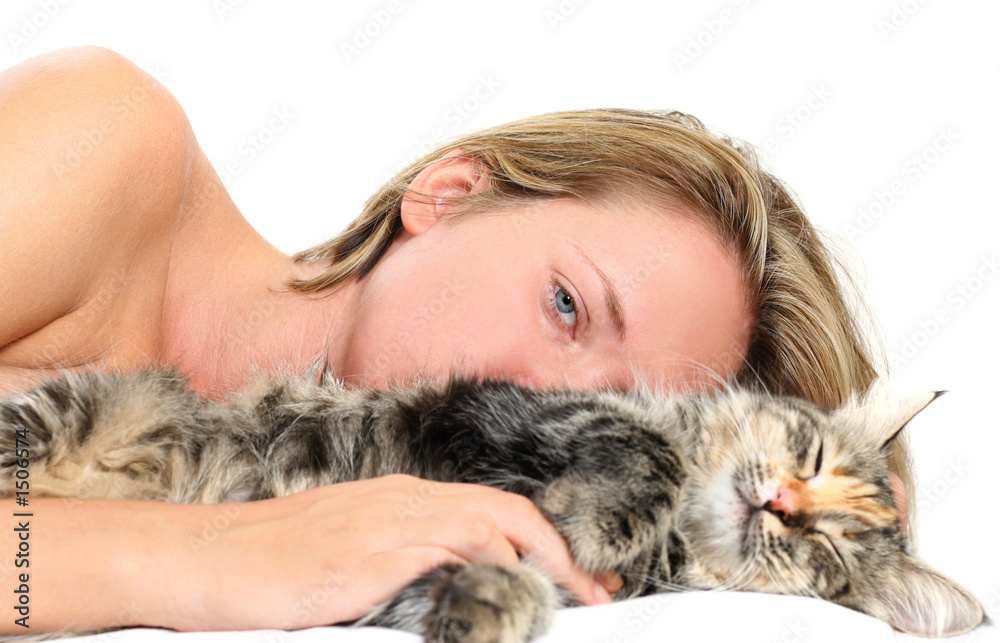 mujer y gato