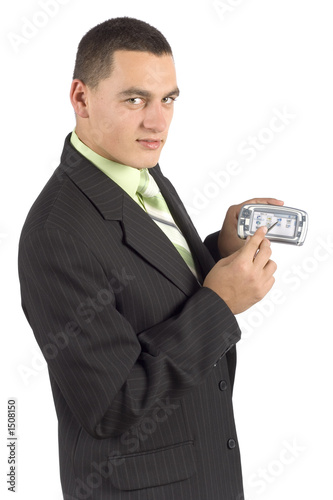 businessman with palmtop / mobile - showing