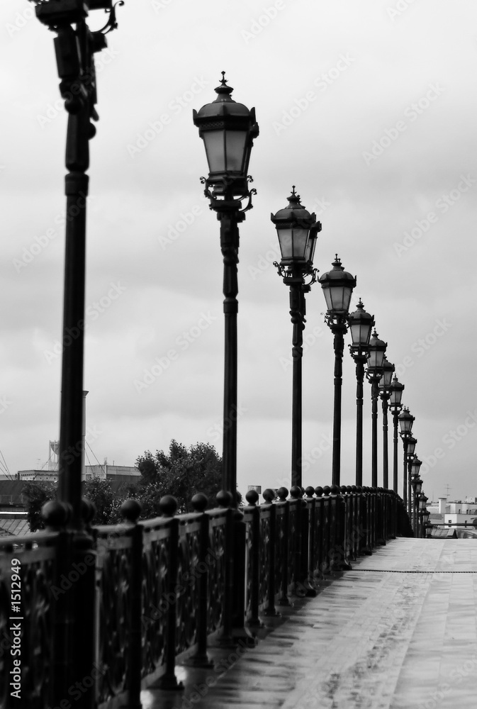 streetlights on the bridge - b&w