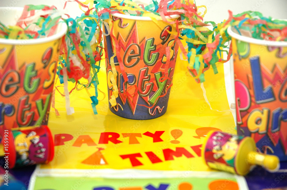 party time banners and paper party cups