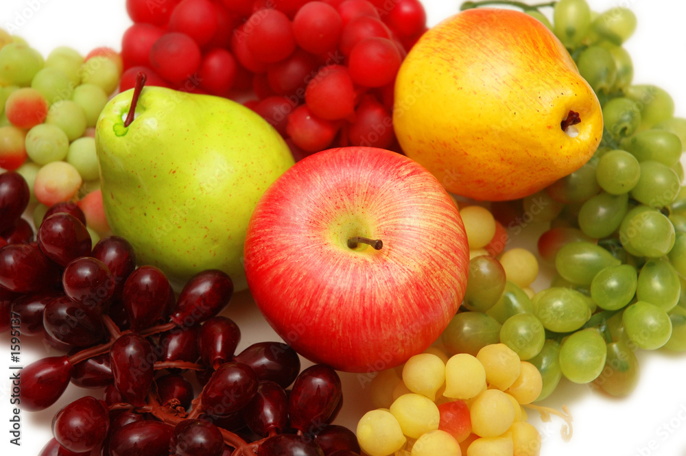 various fruits - grapes, apple, peaches various fruits - grapes, apple, peaches