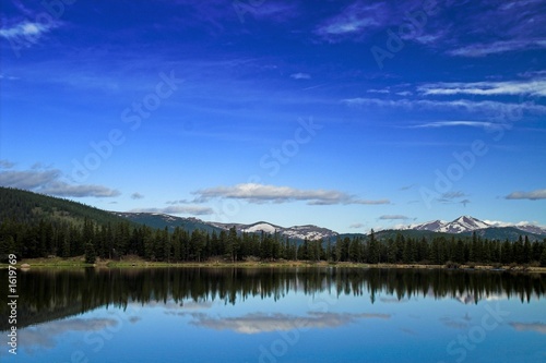 colorado mountains and lake in spring with snow