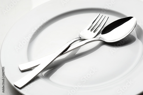 fork and spoon on white plate
