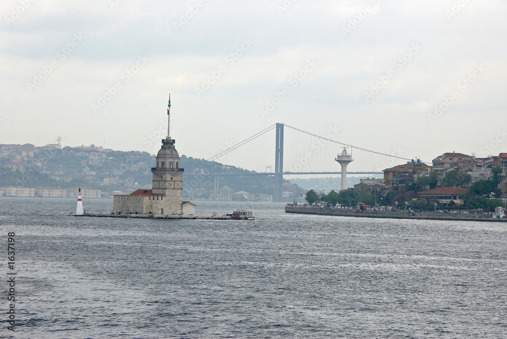 turkish view with bosporus bridge and tower of leandra (