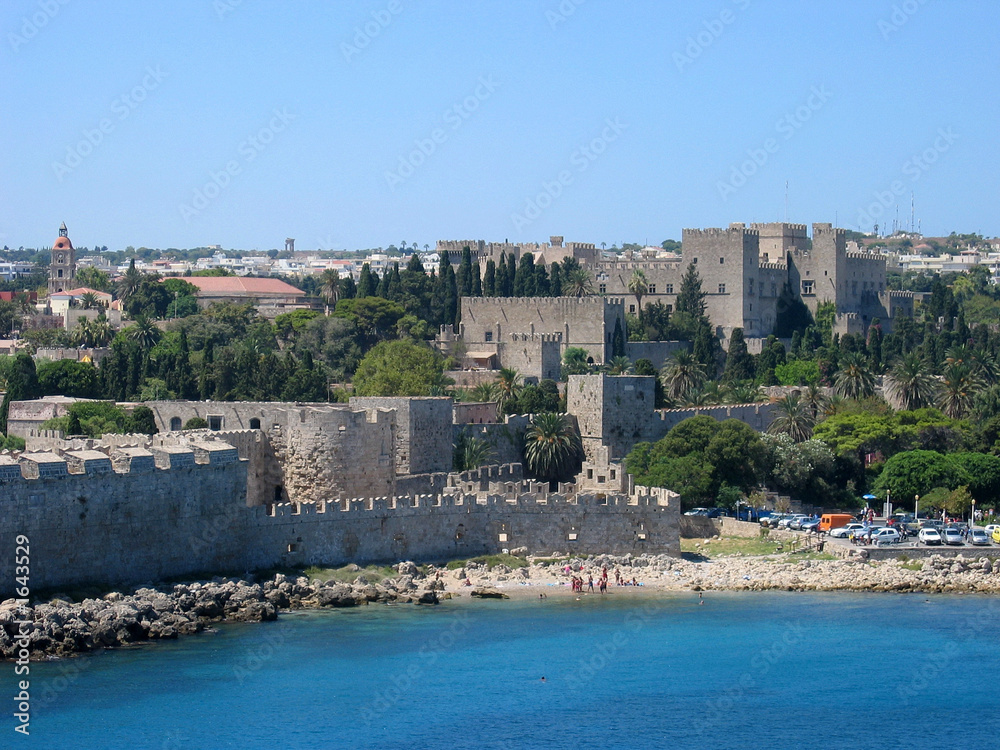 rhodes main beach and old town fortification