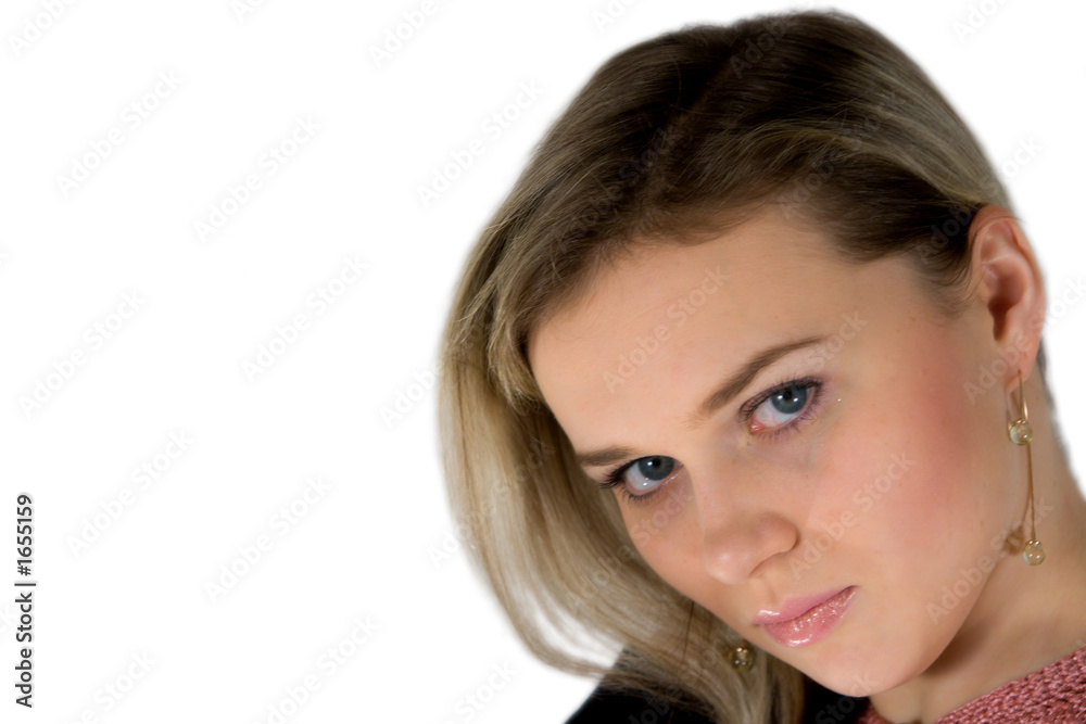 close-up of a beautiful face on a white background close-up of a beautiful face on a white background