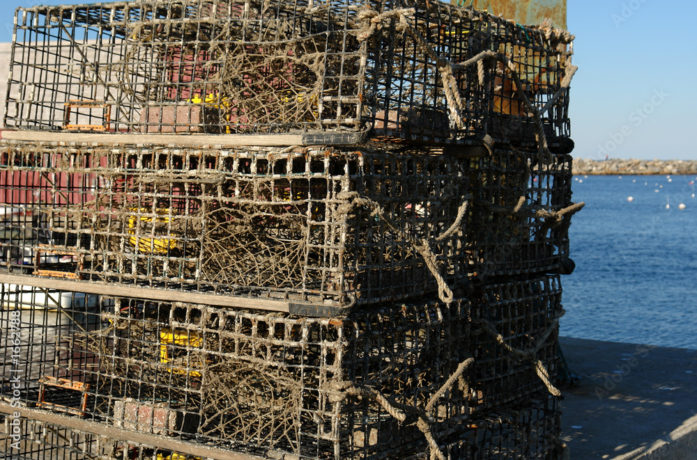 lobster traps on pier