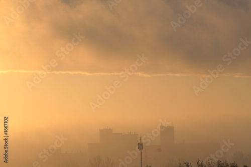 morning fog, houses