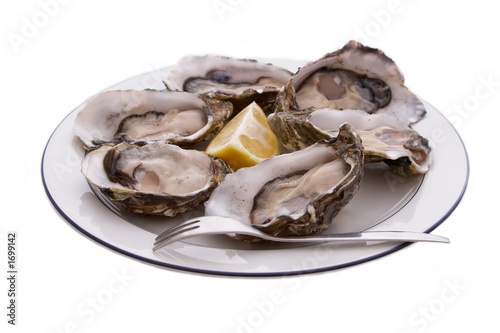 oysters, lemon and fork