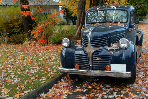 vintage pickup truck in fall