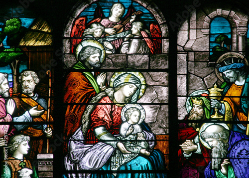 stained glass - nativity scene