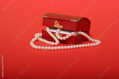 pearl necklace in a red gift box
