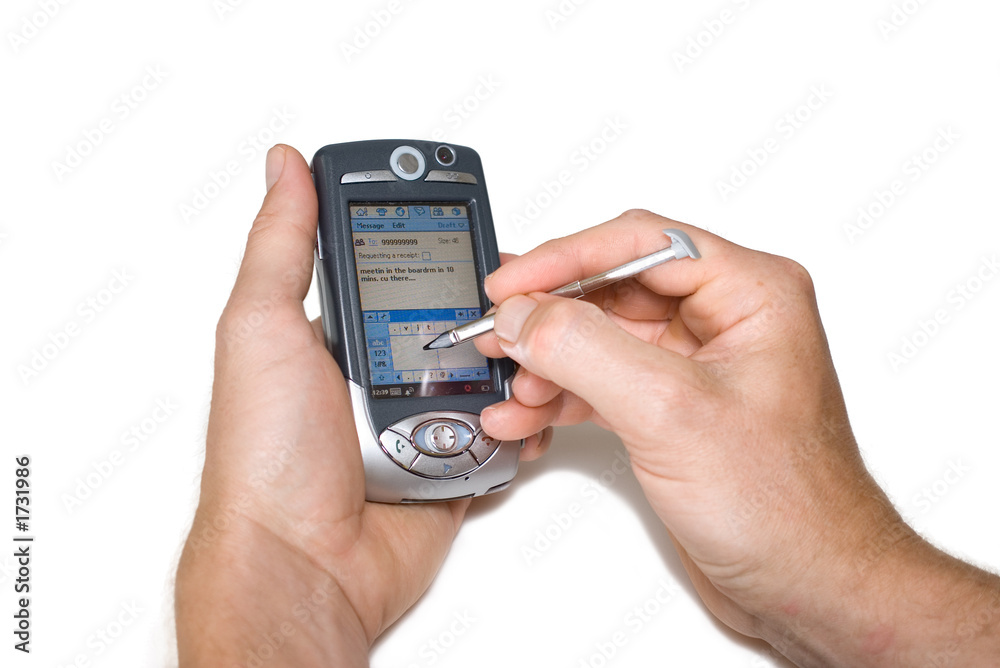 writing sms on pda mobile phone writing sms on pda mobile phone