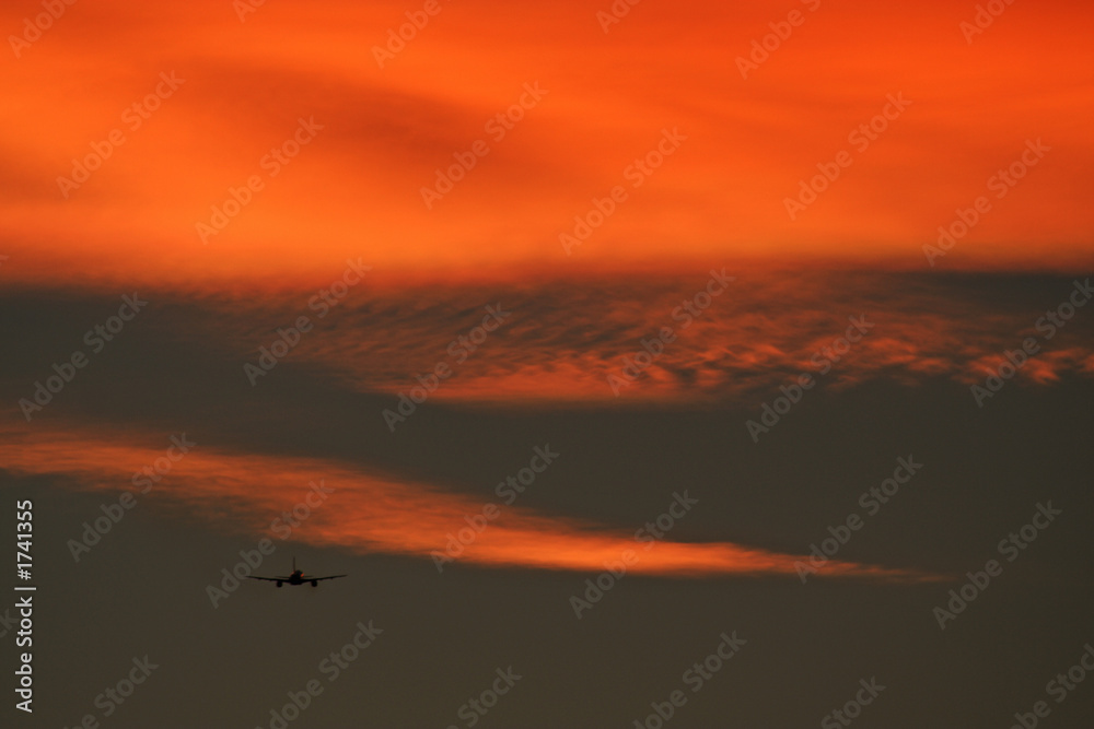 plane into sunset