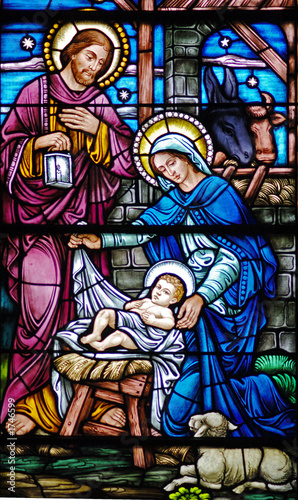 stained glass widow of nativity