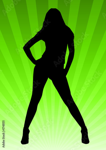 Silhouette einer sexy Frau, posierend mit High Heels (grüner Hintergrund)