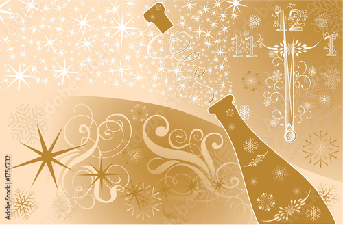new year's background with clock and sparks of a champagne